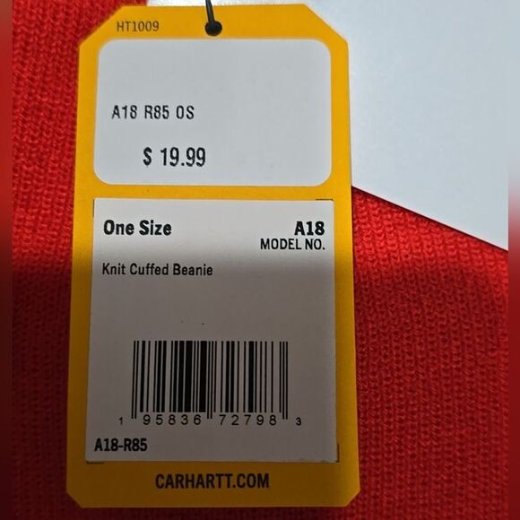 NWT Carhartt Knit Cuffed Beanie Bright Orange One Size Unisex - Picture 3 of 3